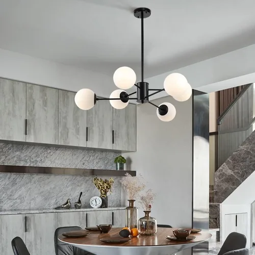 Pendul Modern 6 Globuri soclu E27 Black Cosmo 70cm ZenLED®