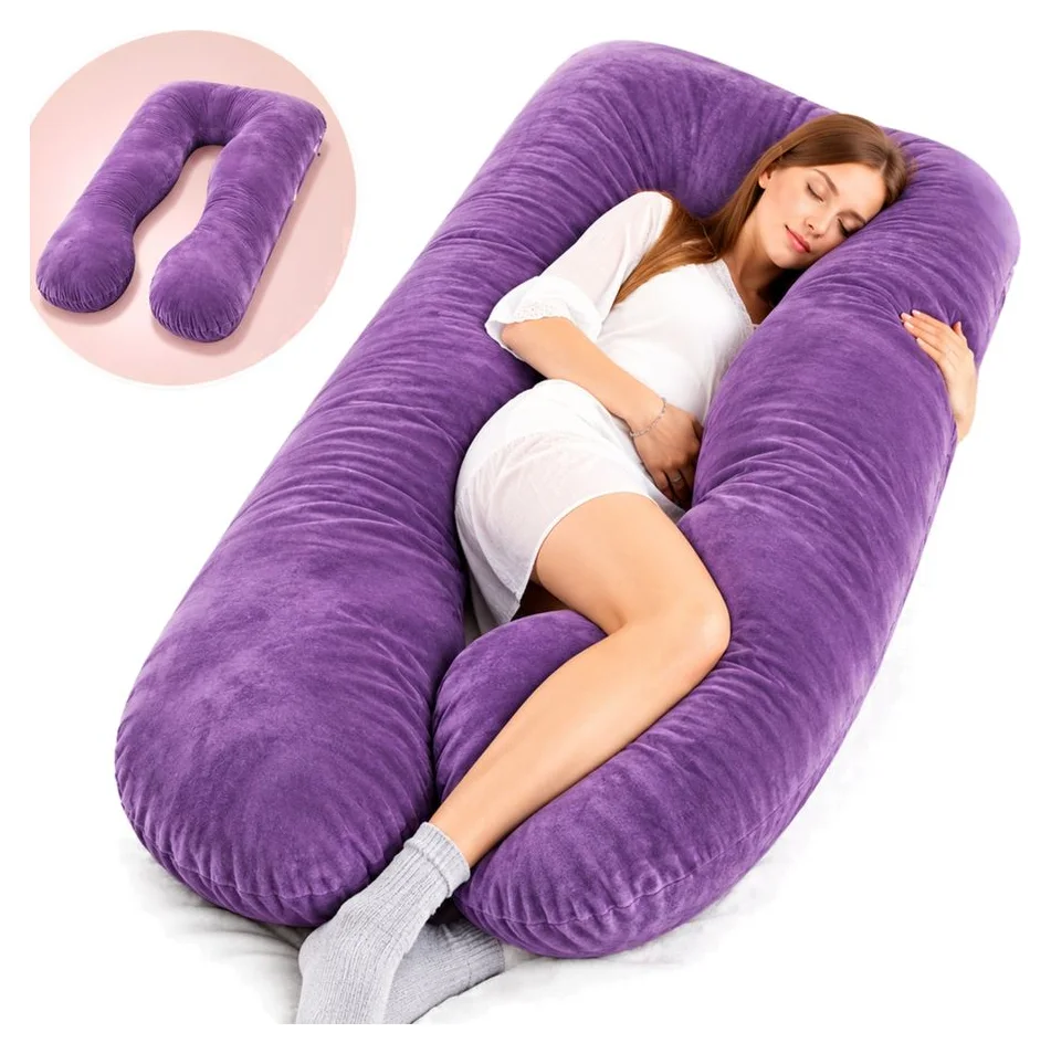 Perna gravide Infiniteea™️ 3 in 1, Multifunctionala, Alaptare, Sustinere Bebelusi, Forma de U, Husa detasabila, 110 cm, Catifea, Extra Confortabila, Husa Catifelata si Moale, Umplutura Puf Premium, Ideala pentru Somn Odihnitor, Mov
