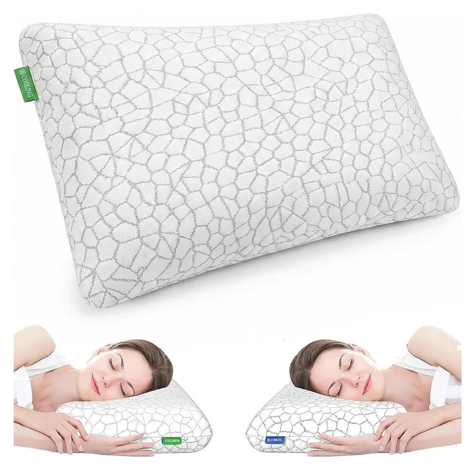 Perna ortopedica pentru dormit din spuma cu memorie cu gel BeGenius, Husa detasabila, ergonomica ventilata pentru Gat si Suport Cervical, Ideala pentru dormitul lateral, spate sau stomac, 60x40x12 cm, fermitate moale