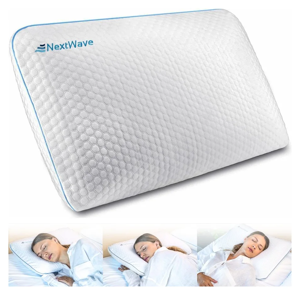 Perna ortopedica pentru dormit NextWave®, Spuma cu Memorie cu gel ventilata, Husa detasabila cu 2 zone termice, Hipoalergenica, Ergonomica pentru Gat si Suport Cervical, Ideala pentru dormitul lateral, spate sau stomac, fermitate ferma