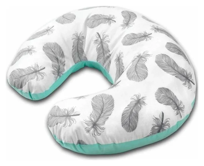 Perna pentru alaptare multifunctionala 3 in 1 Kidizi® Celia Mint Feathers, poate fi utilizat ca si suport tummy time si fotoliu bebe