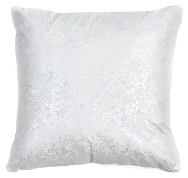 Perna puf si pene naturale, fermitate medie, efect hotel 5 stele, 60x60 cm, husa bumbac, nu se taseaza, imprimeu alb