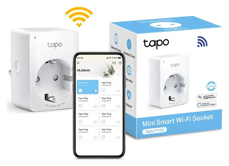 Priza inteligenta TP-Link Mini Tapo P100, Wi-Fi, control vocal, 2300W, 10A, compatibil Android/iOS, 220-240V, Alb