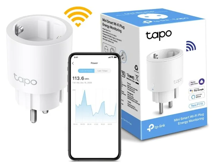 Priza inteligenta TP-Link Mini Tapo P115, Wi-Fi, monitorizare consum energie, voice control, 16A, compatible with Android / iOS, Amazon Alexa si Google Assistant, 220-240V, design compact, Alb