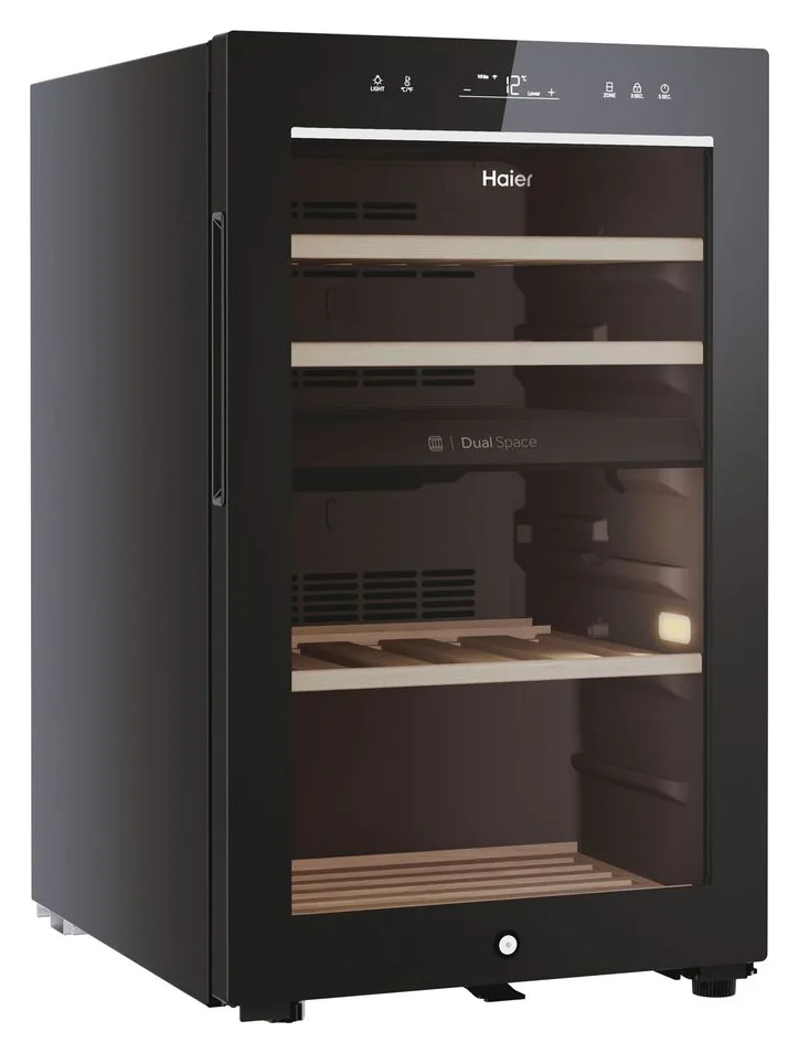 Racitor de vinuri Haier HWS42GDAU1, 42 sticle, WiFi, LED, dual zone, Usa reversibila, Clasa G, H 82 cm, Negru
