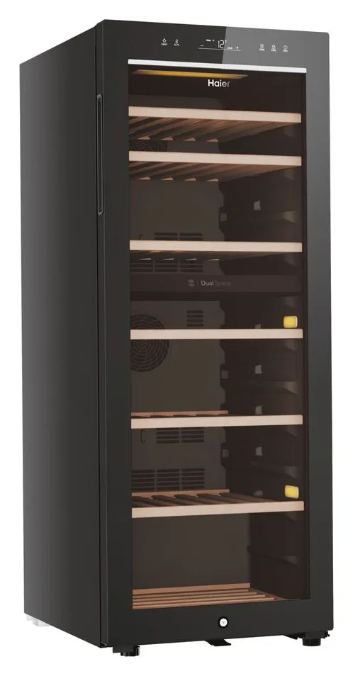 Racitor de vinuri Haier HWS77GDAU1, 77 sticle, WiFi, LED, Dual zone, Usa reversibila, Clasa G, H 127 cm, Negru
