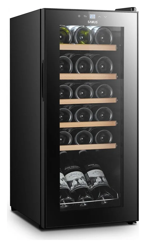 Racitor pentru vin Samus SRV55LMC, 50 L, Capacitate sticle 18, Clasa energetica G, Afisaj electronic, Mod racire cu compresor, H 77 cm, Negru