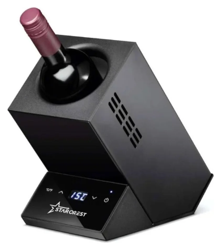 Racitor pentru vin STARCREST SWN-1BT, capacitate 1 sticla, temperatura reglabila 5-15°C, display LED, control touch, otel, Negru