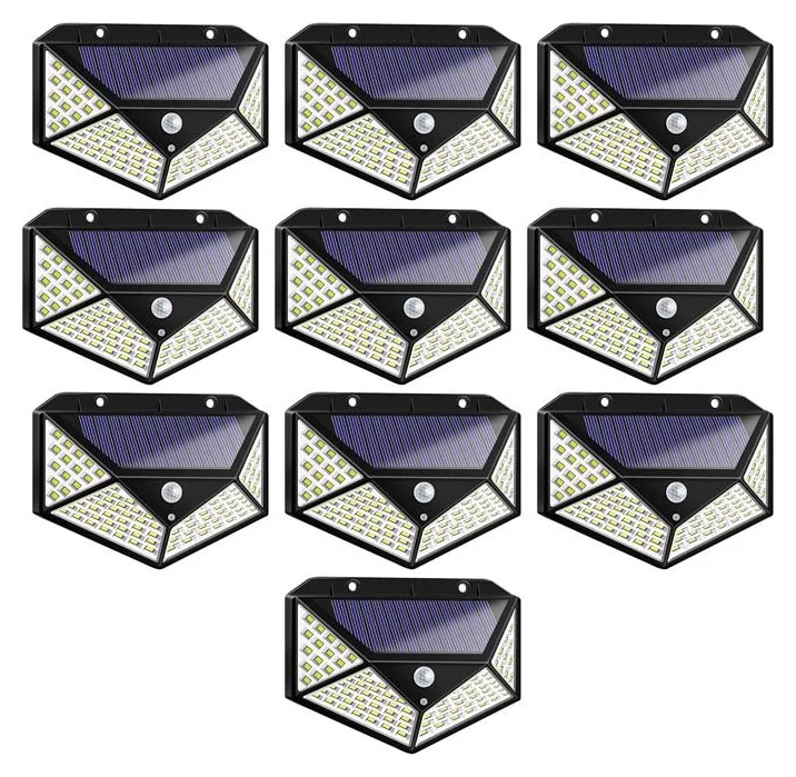 Set 10 lampi cu incarcare solara Tiessa, senzor miscare, 3 trepte de iluminare, 100 LED