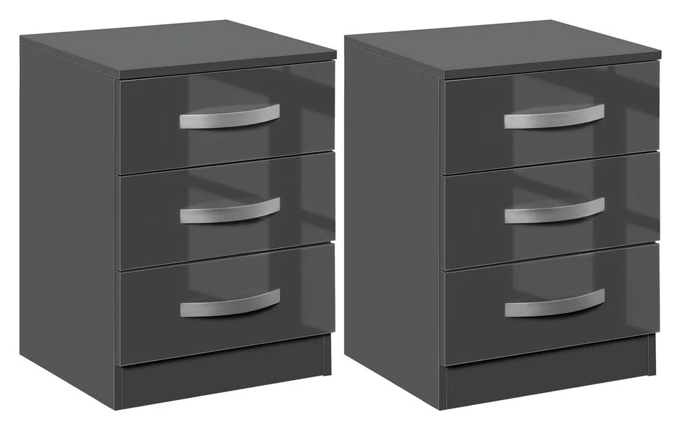 Set 2 noptiere, Homcom, Pal, Finisaj lucios, 3 sertare, 40x36x56 cm, Gri inchis