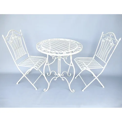 Set 3 piese gradina, 2 scaune si o masa, fier forjat, alb, H. 93 cm