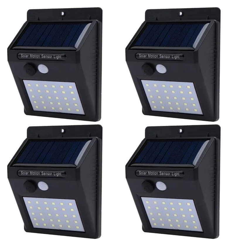 Set 4 lampi solare de perete cu senzor de miscare si lumina cu 30 leduri