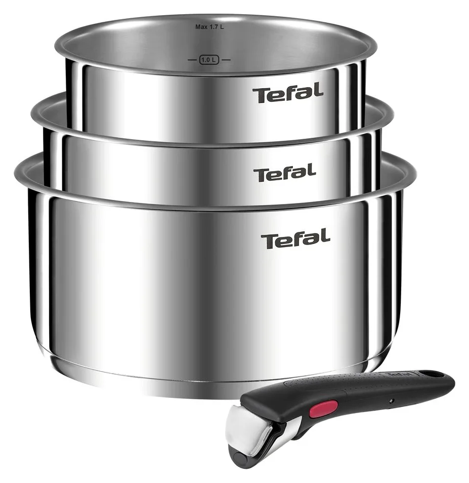 Tefal Ingenio Emotion, set 4 piese: 3 vase inox 16/18/20 cm + maner detasabil