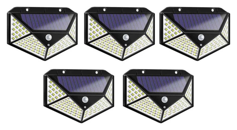SET 5 lampi de exterior cu 100 LED uri cu incarcare solara si senzor de miscare