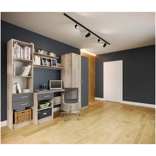 Set Mobila Dormitor tineret Irim Kinder 220x52.5x181 cm, Sonoma/Gri Beton