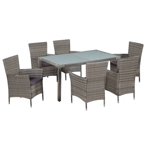 Set mobilier de exterior cu perne vidaXL, 7 piese, gri, poliratan, 59 kg