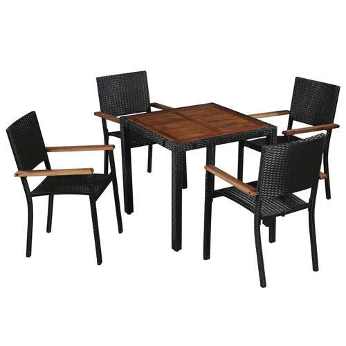 Set mobilier de exterior vidaXL, 5 piese negru, poliratan, lemn acacia, 32 kg
