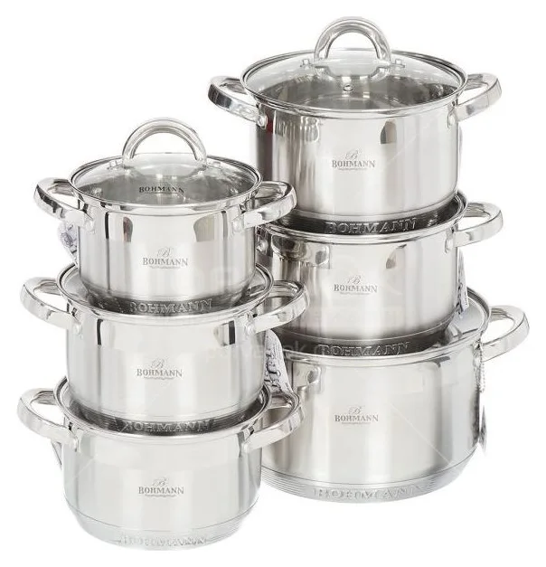 Bohmann, set de 6 oale inox cu capace, 12 piese, inductie
