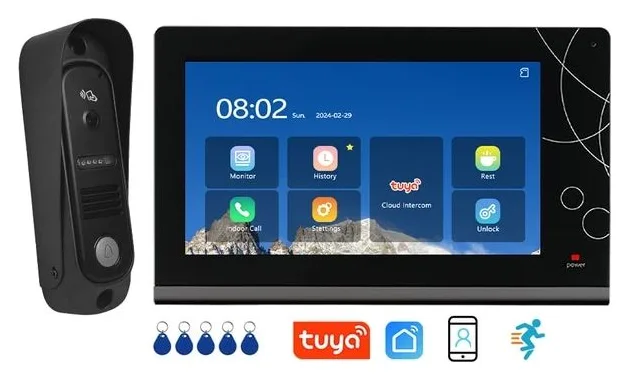 Sistem Video De Interfon Inteligent, CRISTALIS SALE™, Ecran De 7 Inchi cu 5 chei de acces, Wireless Tuya Smart/ Smart Life, 1080P Full HD, Vedere Nocturna, Suport Micro SD, Inregistrare Video, Alarma Antifurt, pentru Vila sau Apartament