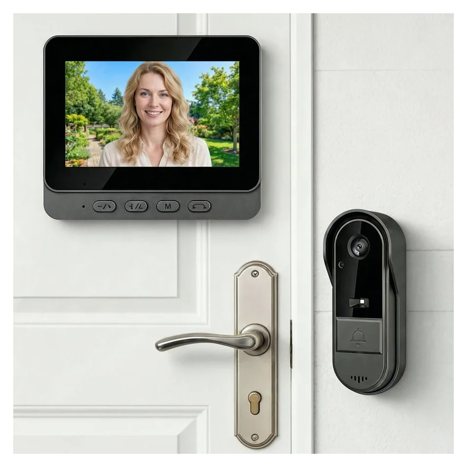 Sonerie Fara Fir/Wireless, HITTERGEM®, Sonerie Video Pentru Exterior, Captura Imagine La Apasarea Soneriei, Sonerie Electrica cu Vedere Nocturna, Bluetooth, Rezistenta La Apa IP65, Unghi Larg 170°, Autonomie Mare, Instalare Usoara