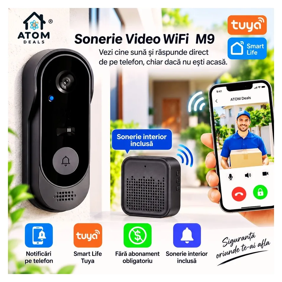 ATOM DEALS compatibil Tuya, 150 m si 38 de melodii