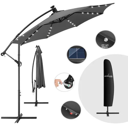 Umbrela de gradina/terasa cu lumina LED, Lehmann Flash, diametru 262 cm, inaltime 225-240 cm, Husa inclus
