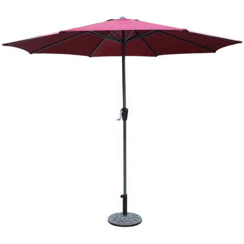 Umbrela terasa/gradina Heinner, diametru 270 cm, actionare manuala, suport/baza inclus, otel/poliester, rosu