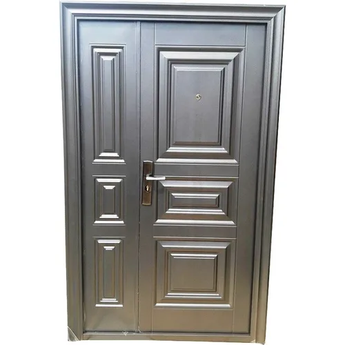 Usa metalica dubla de exterior cu izolatie si vizor Novo Doors ND5001, deschidere dreapta, 1 yala, dimensiune 200X120 centimetri, tabla 0,7 mm, balamale si clanta incluse, toc de 7 centimetri, pentru case, Maron lovitura de ciocan cu patina argintie