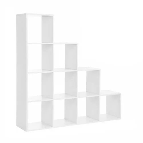 VASAGLE Biblioteca cu 10 compartimente, unitate de depozitare pentru decoratiuni, din lemn, 29x129x129cm, alb