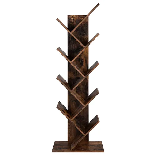 VASAGLE Biblioteca de podea cu 8 etaje, cu rafturi din lemn in forma V, 25x141x50cm, maro rustic