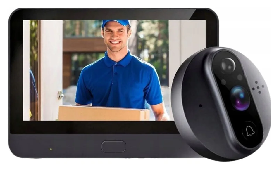 Video-interfon, IP, exterior, WIFI, cu functie de sonerie, 1920x1080px, unghi de vizualizare de 120 de grade, ecran LCD de 4, 3 inch, functie de detectare a miscarii si a activitatii, negru