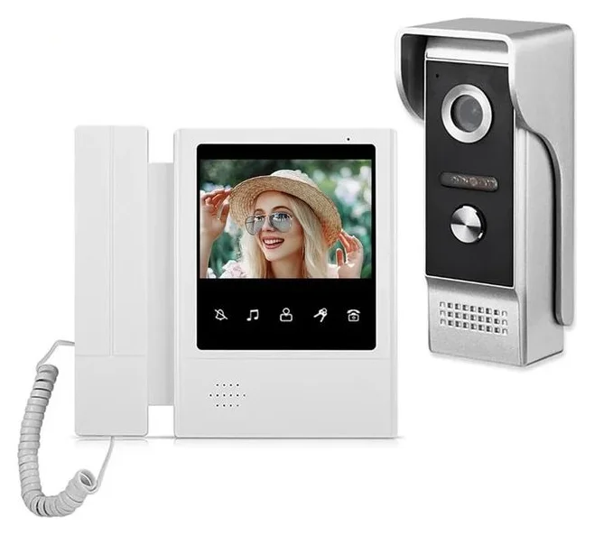 Videointerfon cu receptor, CRISTALIS SALE™, Ecran TFT LCD color de 5 Inch, Viziune nocturna cu Infrarosu, Bidirectional cu deblocare a usii, Rezistent la apa, Alb