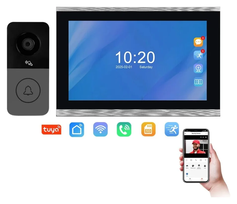 Videointerfon Smart Wi-Fi CRISTALIS SALE™ Ecran Tactil 10”, Camera 2MP, 1080P, Detectie Miscare, Viziune Nocturna, Control prin Aplicatie, Stocare Cloud/SD