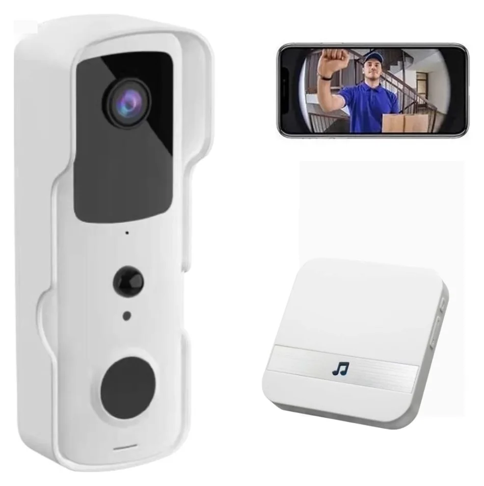 Videointerfon WiFi Smart, Full HD, IR, Comunicare Bidirectionala, Senzor de Miscare si Night Vision Alb