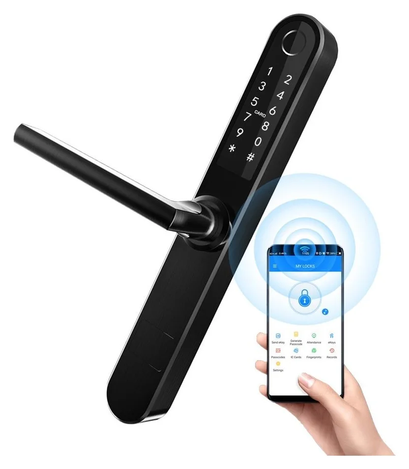Yala inteligenta pentru usi termopan PVC deschidere cu amprenta, cod, card, telefon, Wi-Fi, Bluetooth, negru